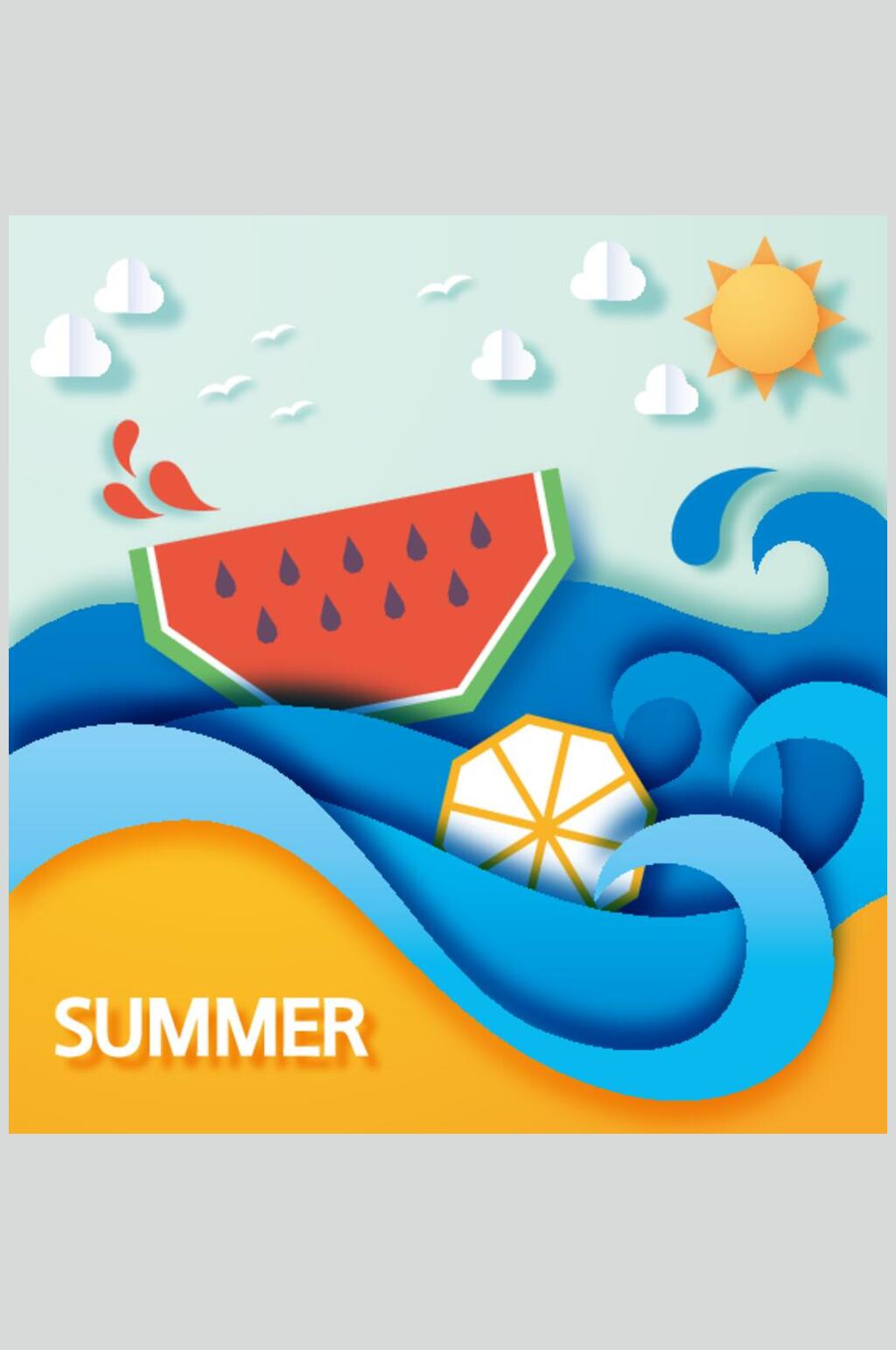 西瓜夏天海洋元素素材素材