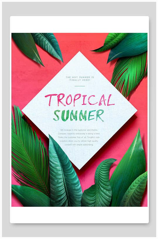 热带植物红色叶子夏季海报
