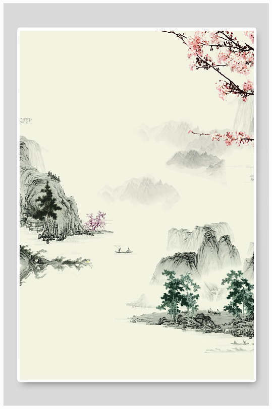 中国风背景水墨山水云雾