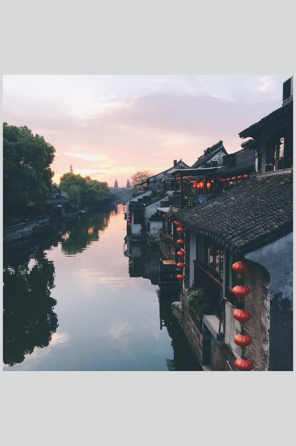 黄昏西塘古镇素材