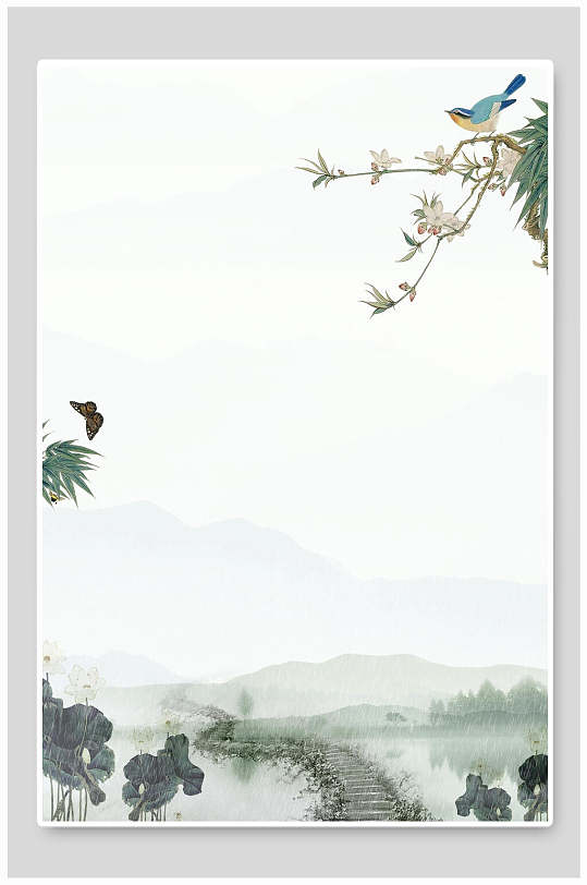 中国风背景工笔花鸟国画背景素材