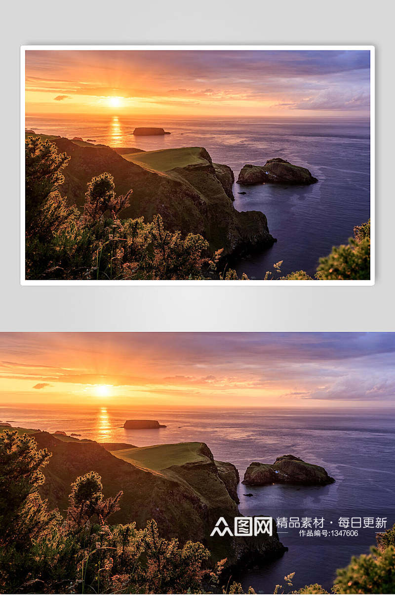 海边岛屿夕阳高清图片素材