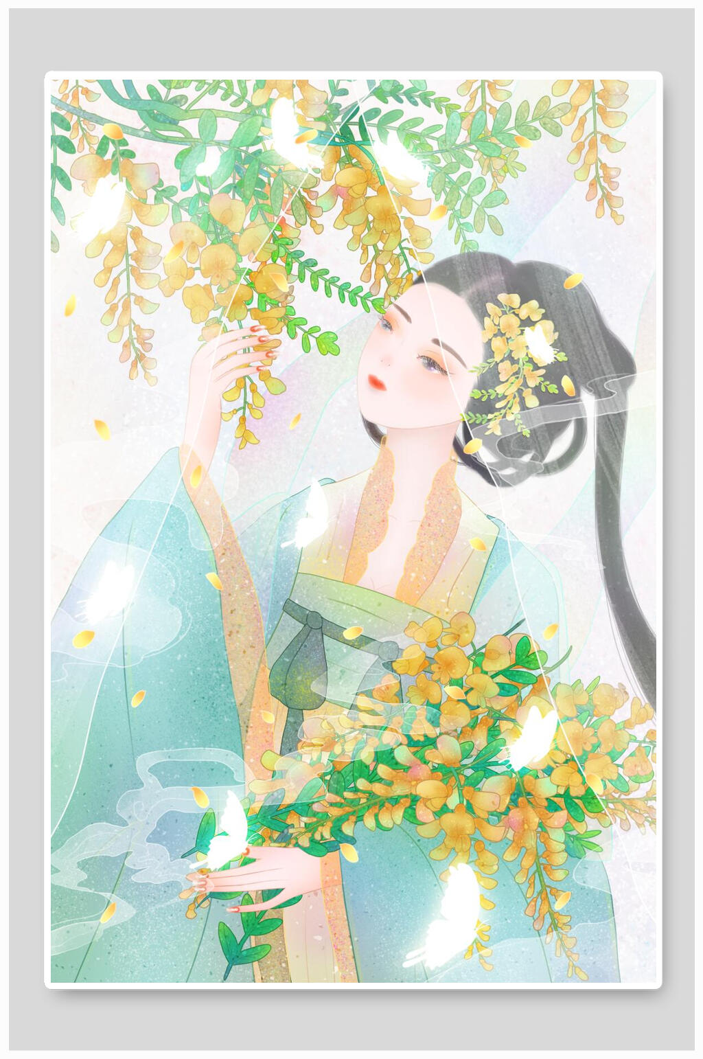古风采花少女插画素材