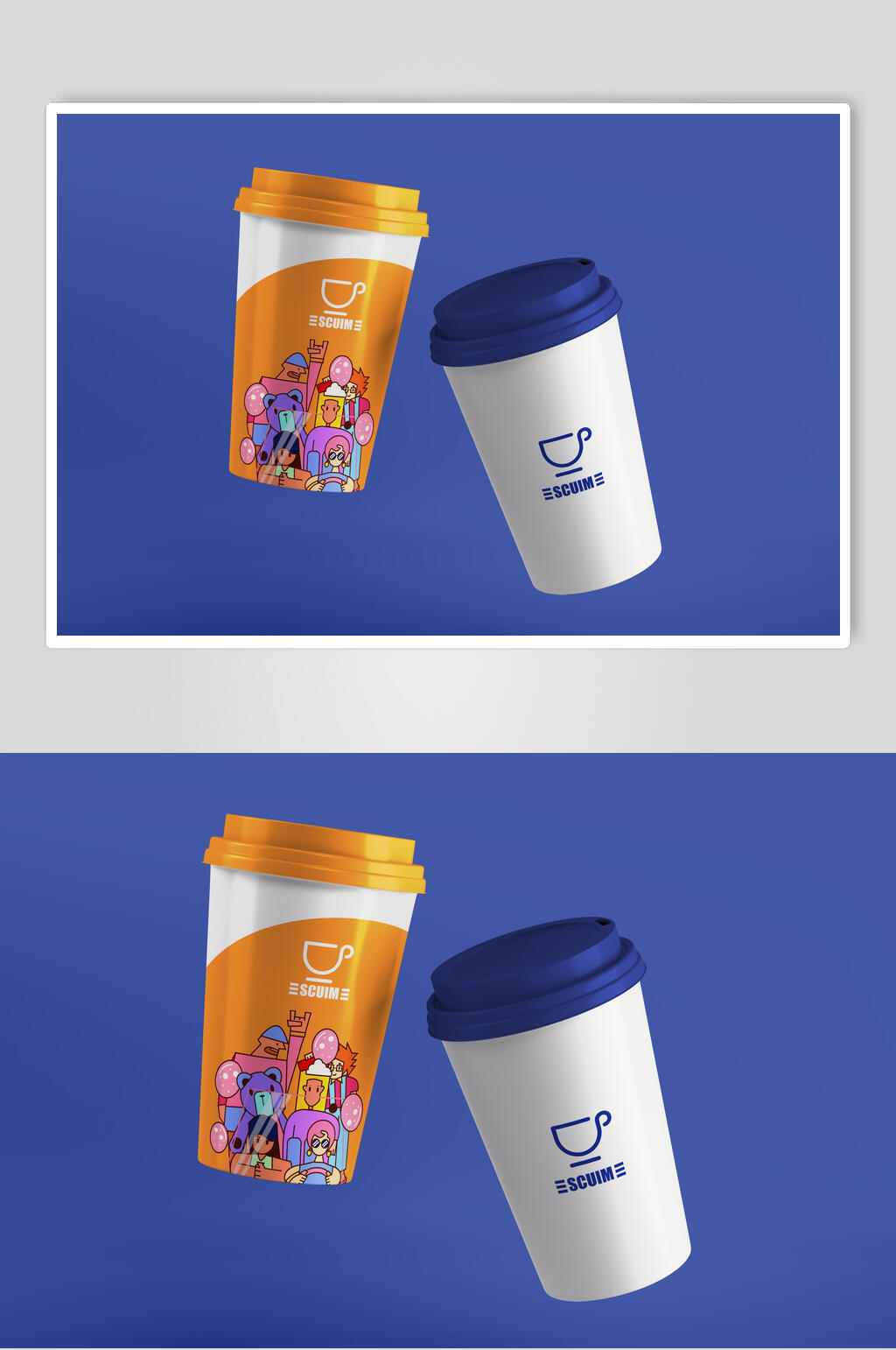 饮料杯蓝橘简约杯子logo品牌样机素材