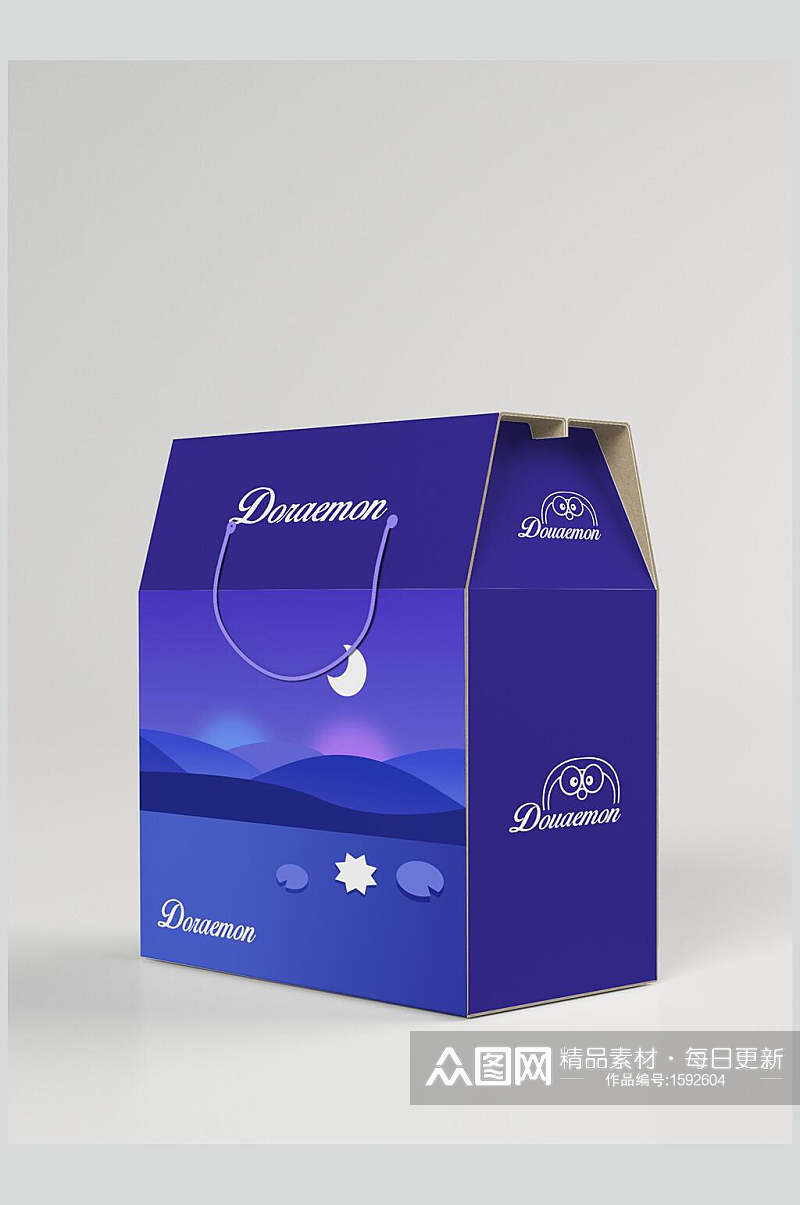 紫色背景插画月饼盒礼盒样机素材