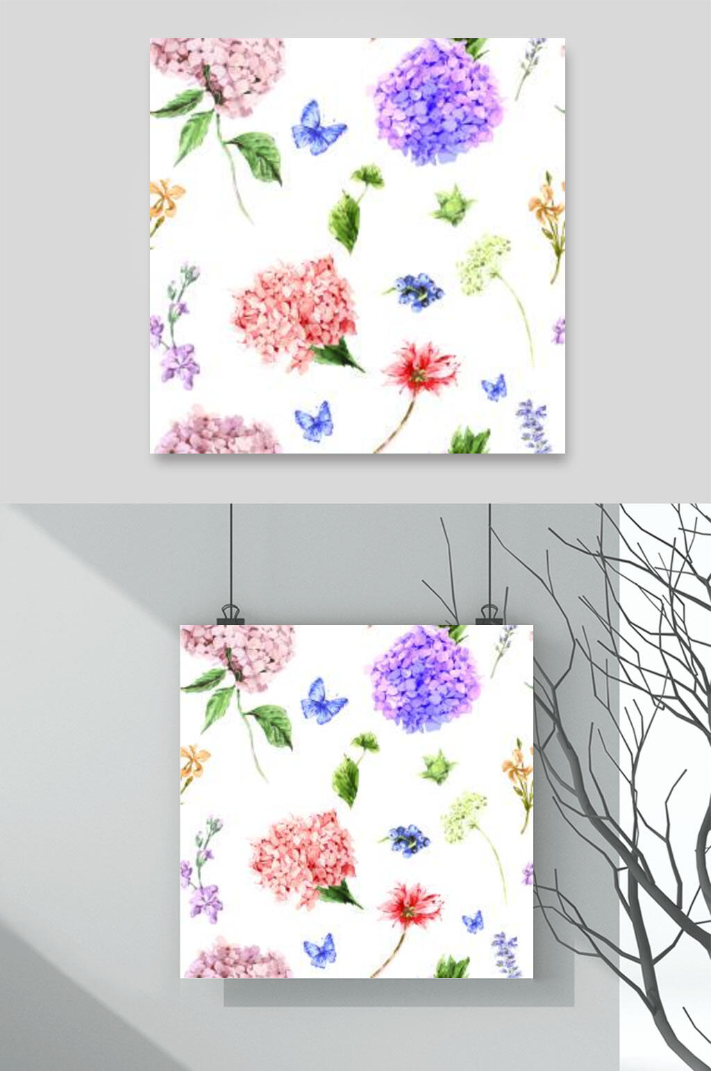 蝴蝶花束花卉设计元素素材