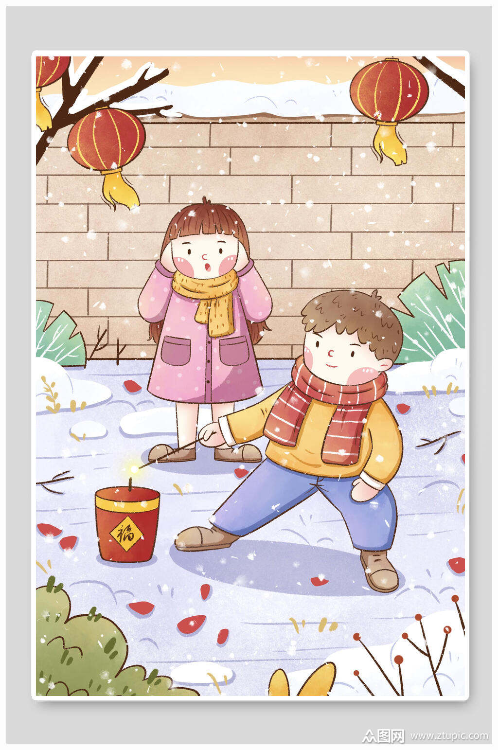新年放鞭炮插画素材