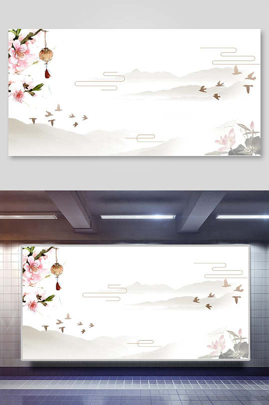 水墨画桃花背景设计素材-众图网