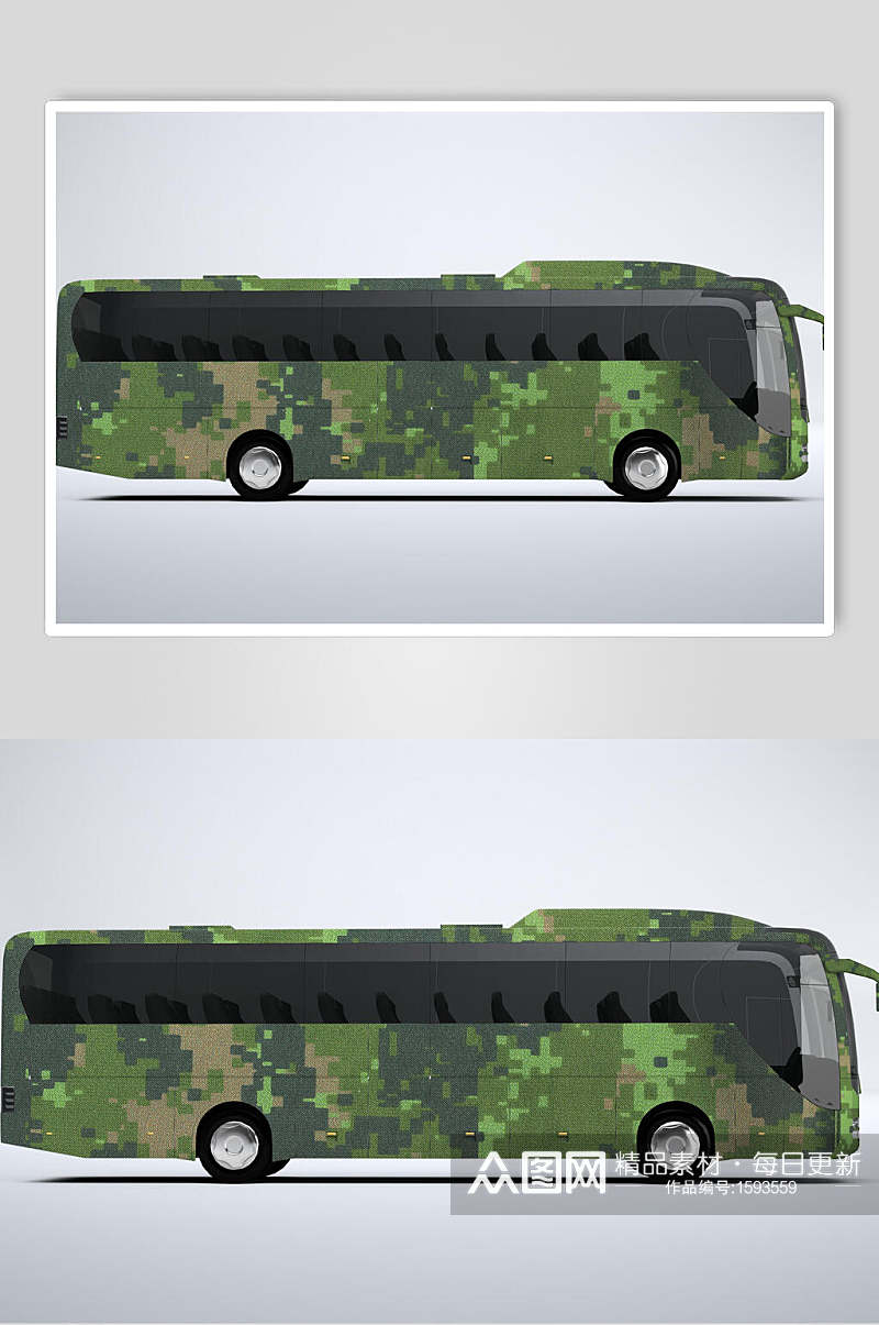 公交大巴迷彩车身广告样机素材