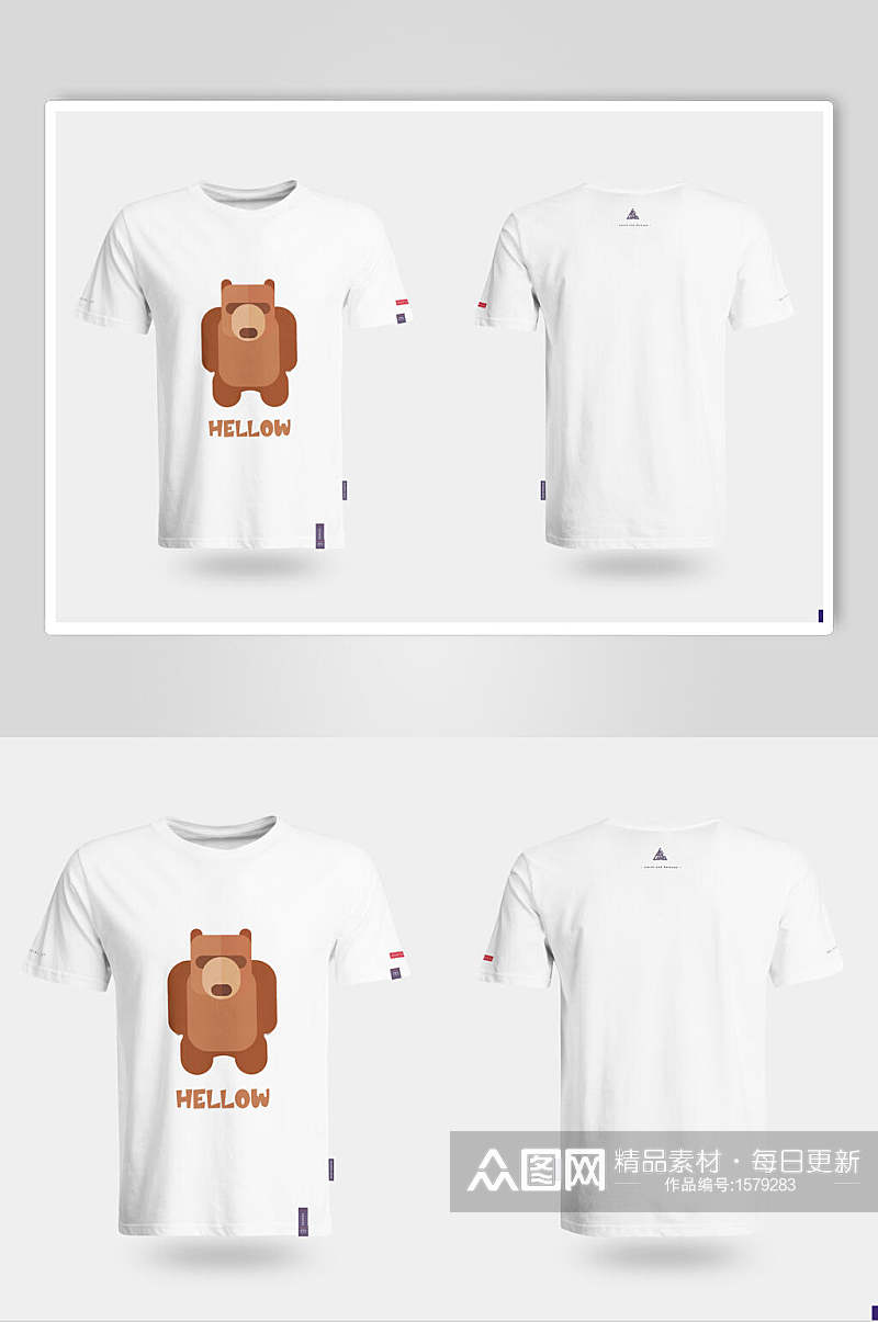 简约白色熊LOGO展示T恤样机素材