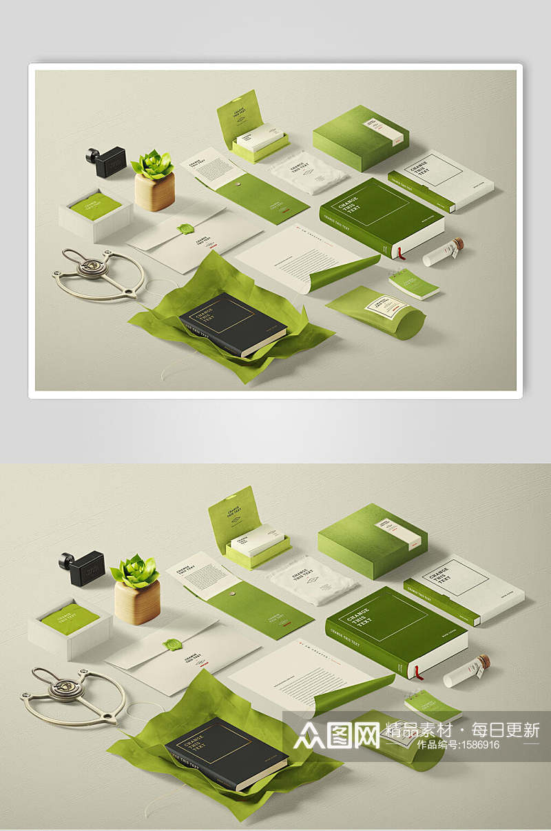 绿色名片盒笔记本贴图样机素材