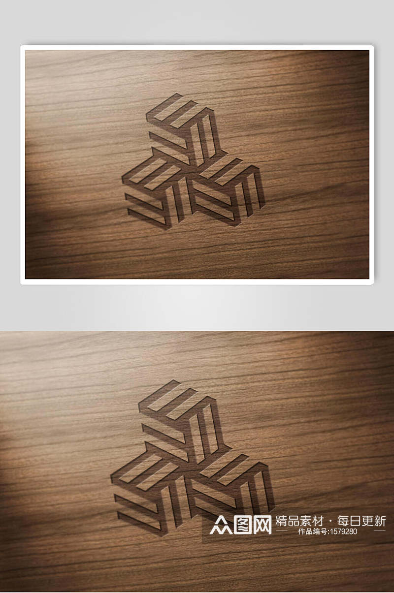 棕色凹凸工艺木纹LOGO展示样机效果图素材