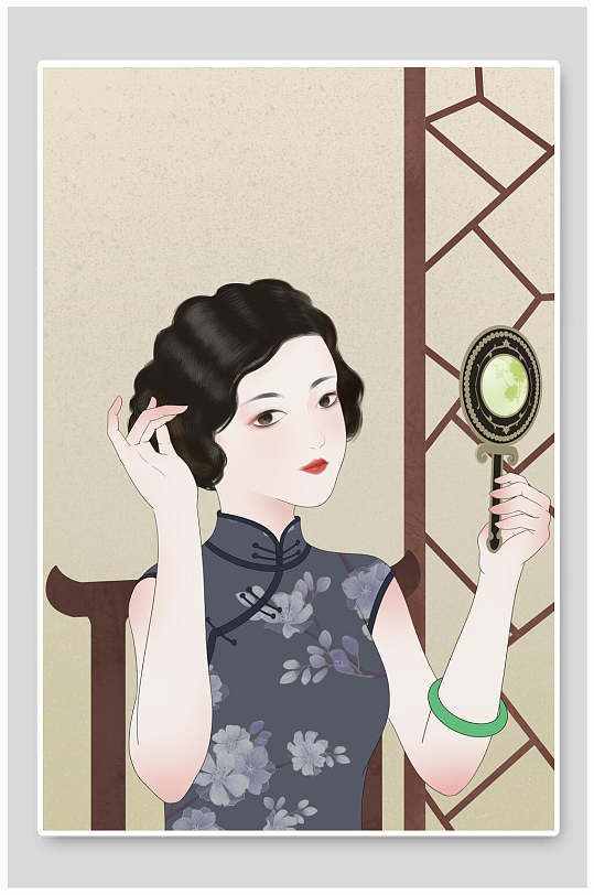 民国风旗袍人物插画