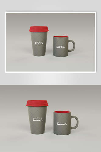 红灰简约咖啡杯白色logo品牌样机效果图