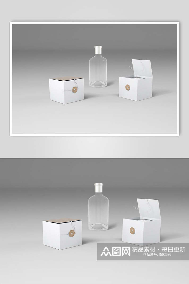 玻璃瓶礼盒样机贴图效果图素材