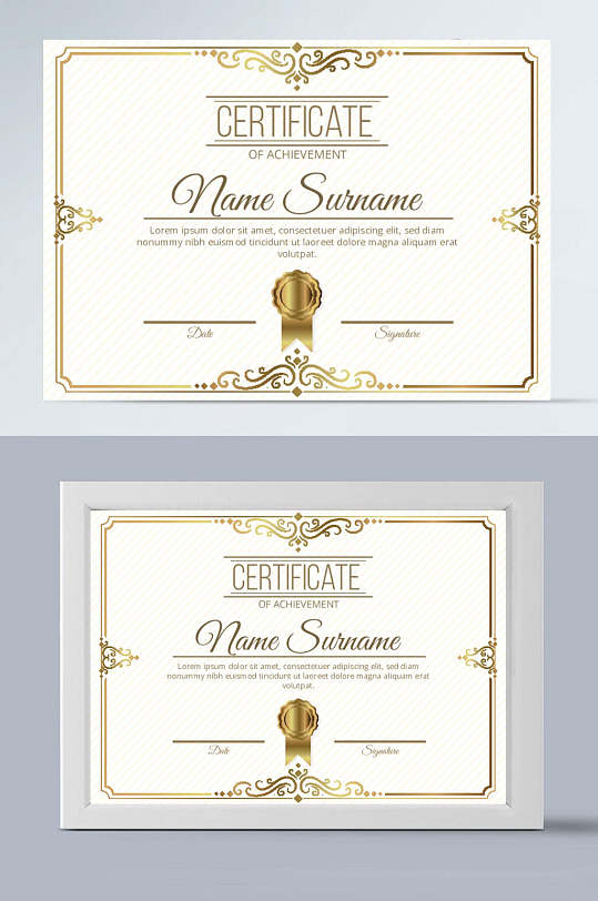 证书模板金色高级调英文版-众图网