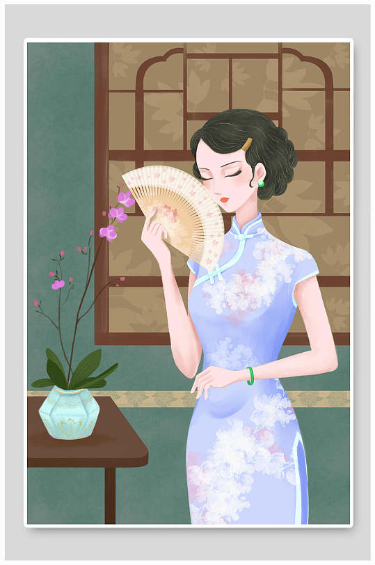 古风旗袍性感人物插画-众图网