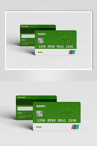 绿色简约银行卡样机正反面效果图