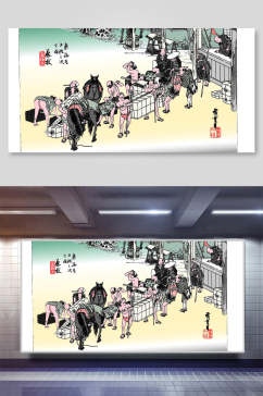 日式复古商贩浮世绘插画
