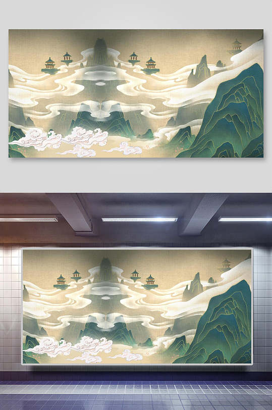 国潮中国风背景古画云雾缭绕仙气-众图网