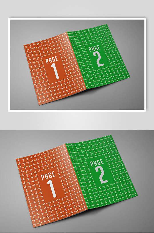 橙绿个性创意骑马钉画册效果图样机