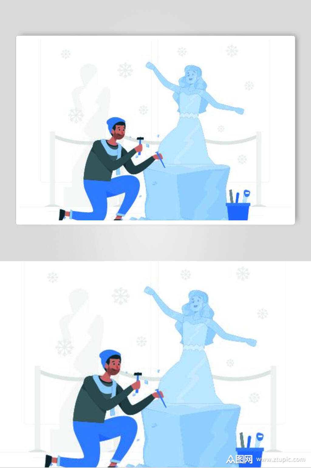 冰凉艺术蓝色人物冰雕女神设计元素