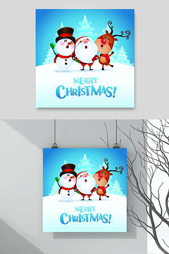 雪人麋鹿圣诞节卡通设计元素