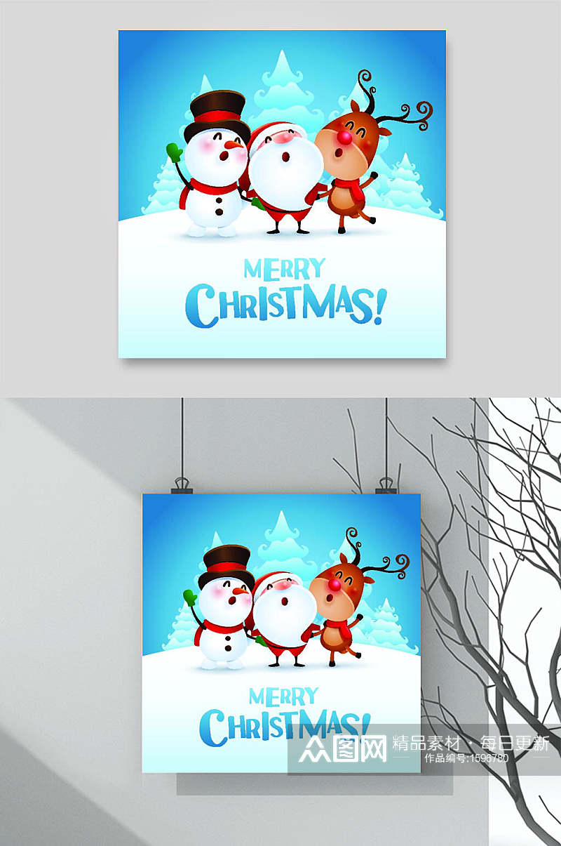 雪人麋鹿圣诞节卡通设计元素素材