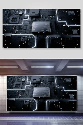黑色科技芯片背景海报