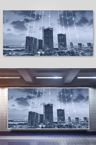 科技城市背景城市轮廓插画