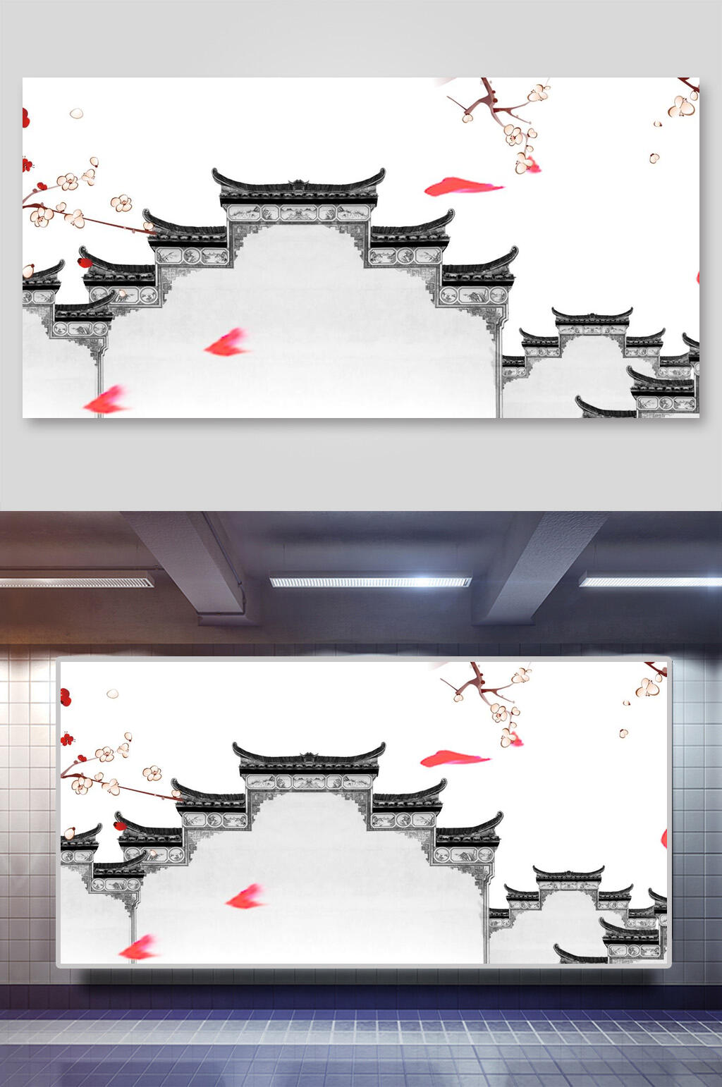 中国风背景古画房屋素材