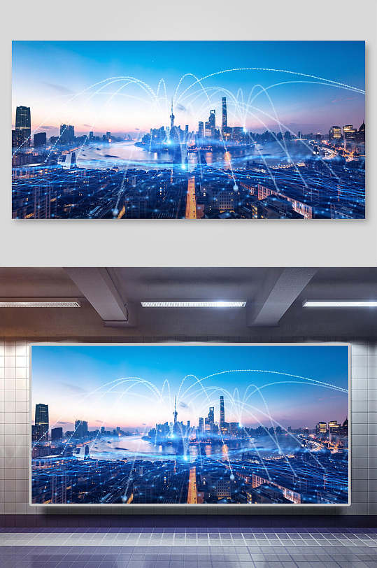 科技城市背景网络科技插画-众图网