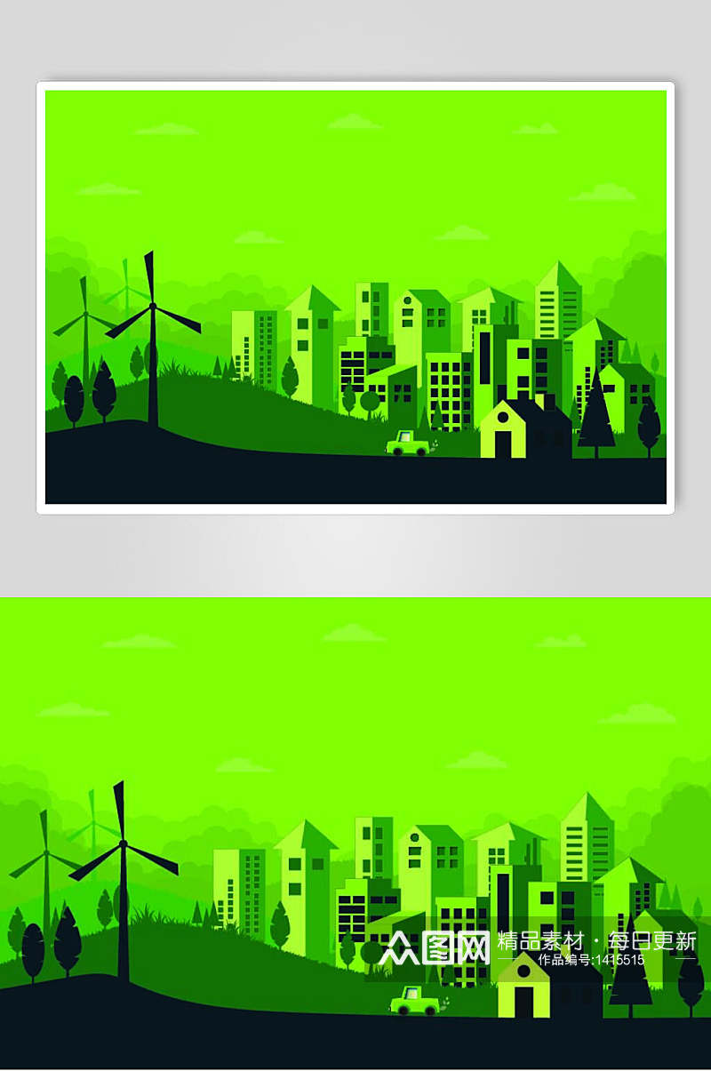 城市插画城市轮廓雾霾环保素材