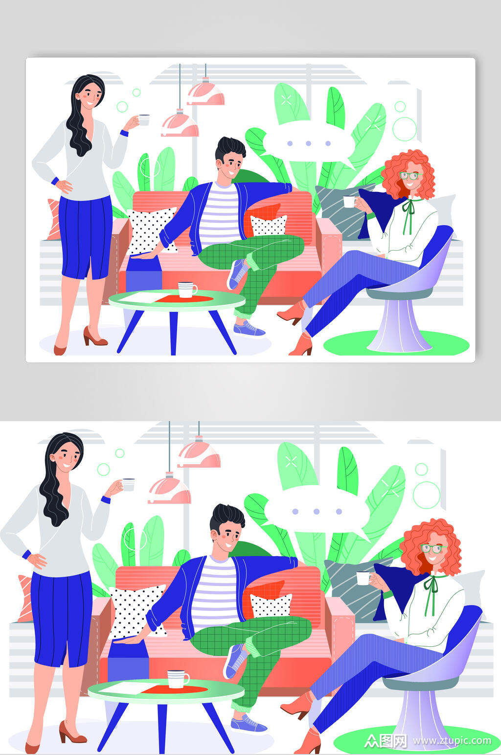 轻松喝咖啡闲谈设计元素