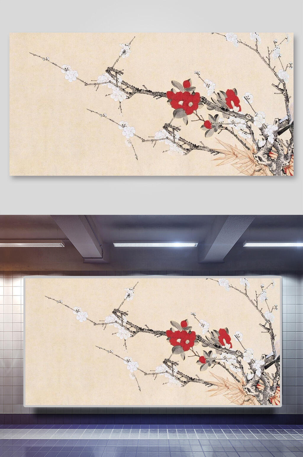 中国风背景寒霜梅花素材