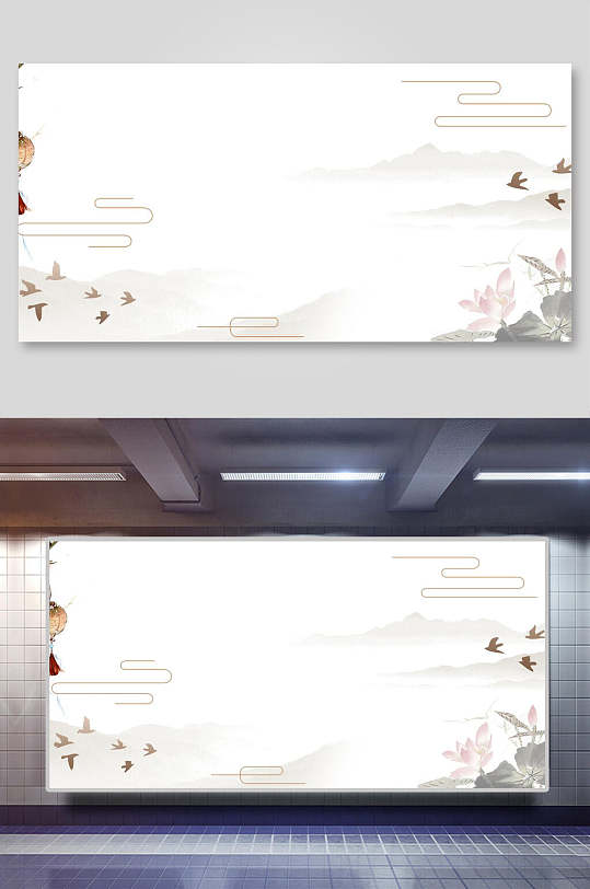 荷花中国风背景古画-众图网