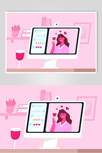 粉色情侣视频聊天设计元素