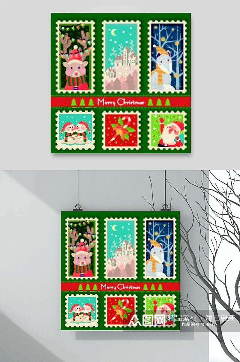 圣诞节邮票设计元素素材