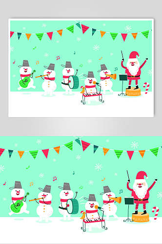 清新圣诞节卡通雪人乐队设计元素
