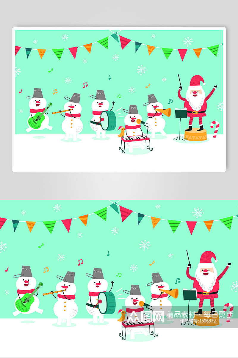 清新圣诞节卡通雪人乐队设计元素素材