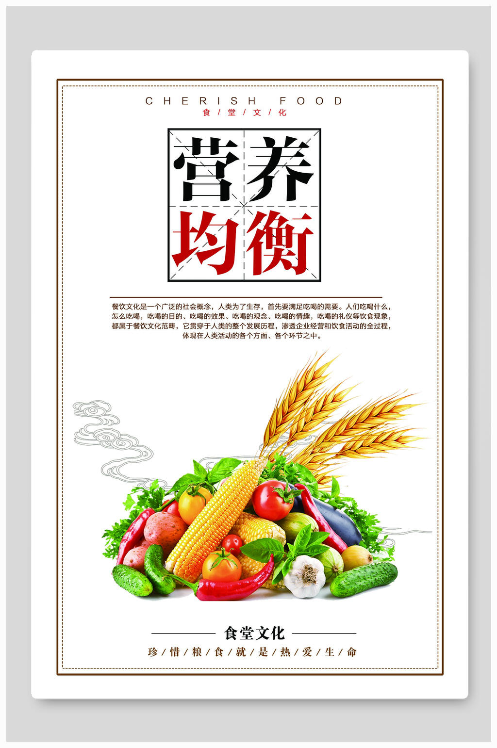 白底营养均衡美食展板海报素材
