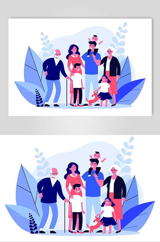 卡通全家外出春游设计元素