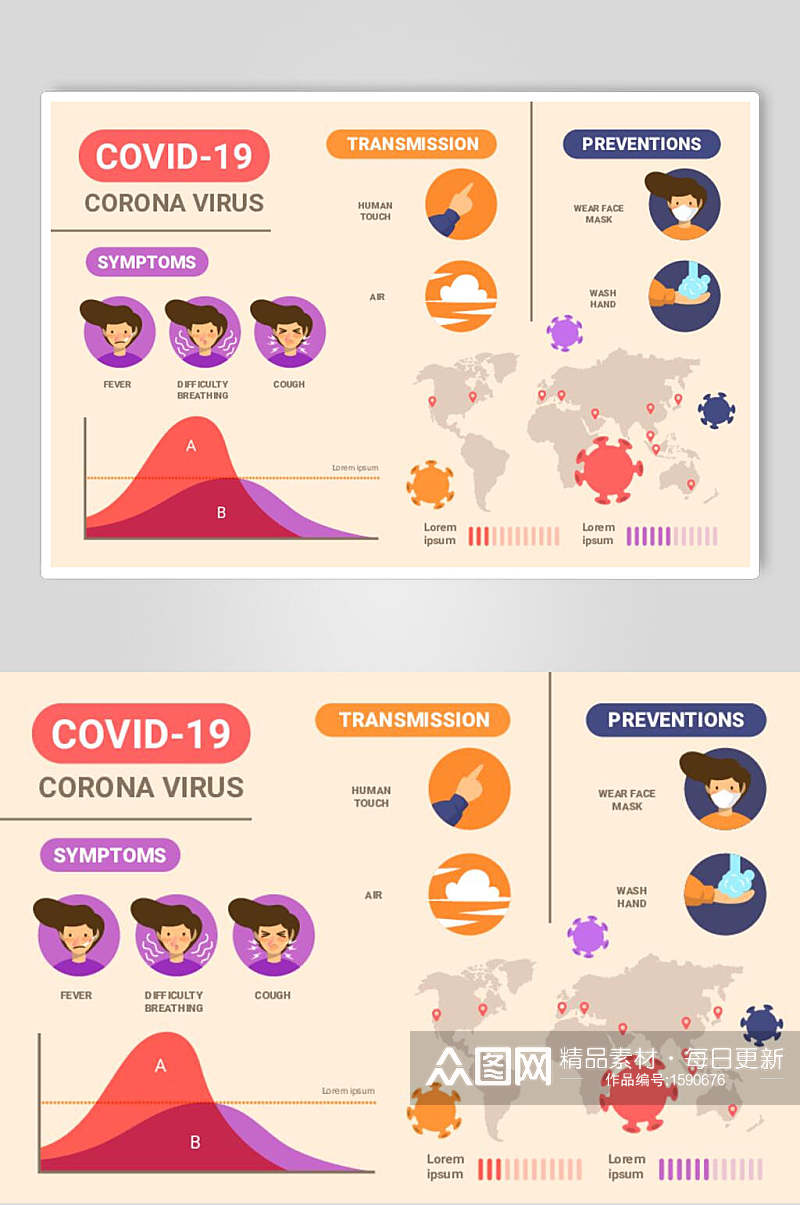 统计预防新冠病毒插画元素素材