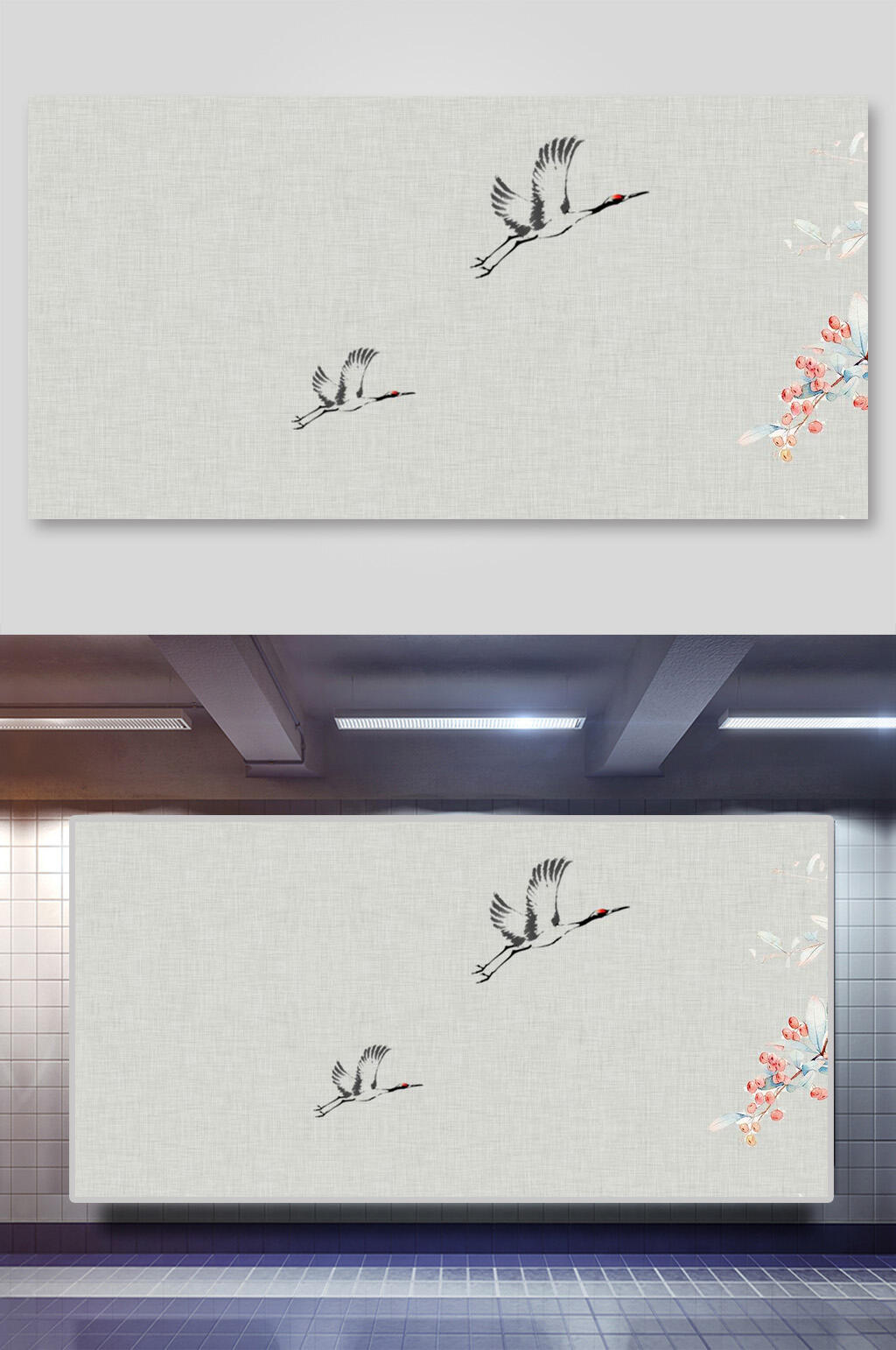 中国风背景古画鹤花素材