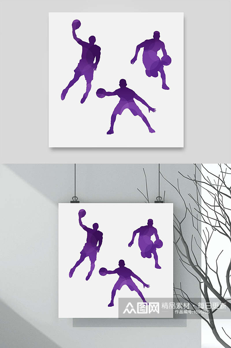 紫色剪影篮球设计元素素材