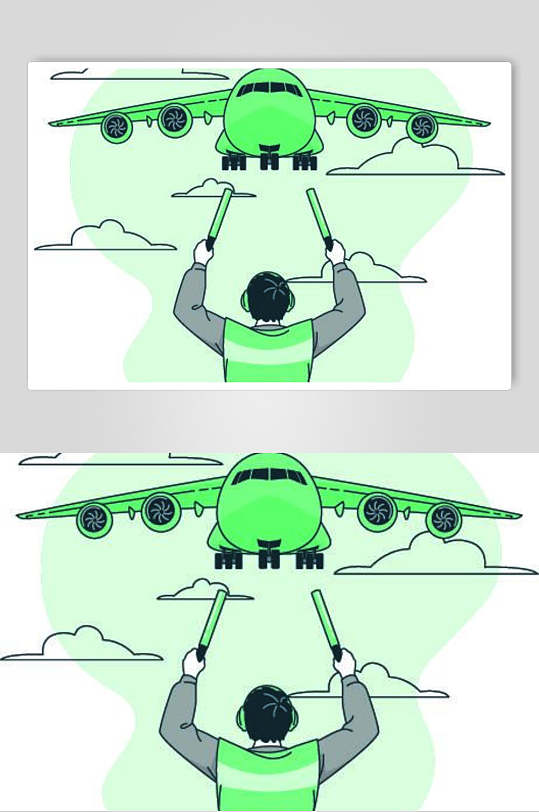 绿色飞机地勤指挥设计元素