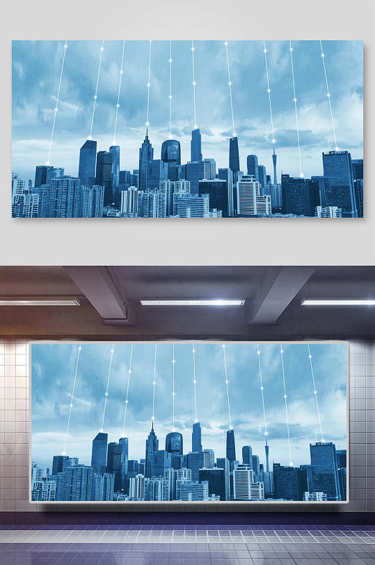 科技城市背景网络笼罩城市生活-众图网