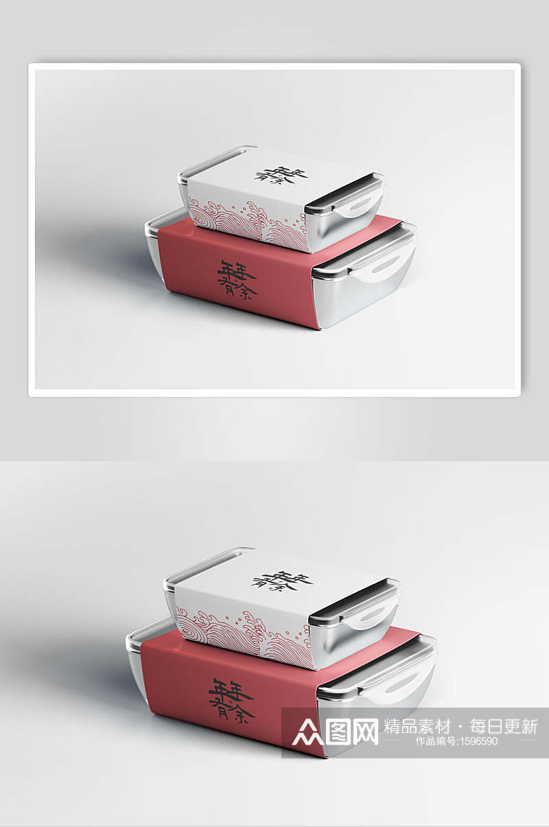 饭盒标签样机效果图设计素材