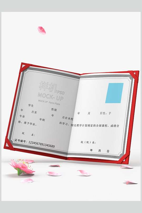 简约对折证书样机效果图-众图网