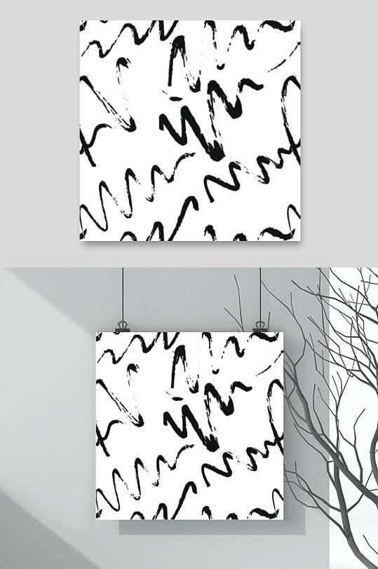 黑白简约波普风复古花纹图案素材